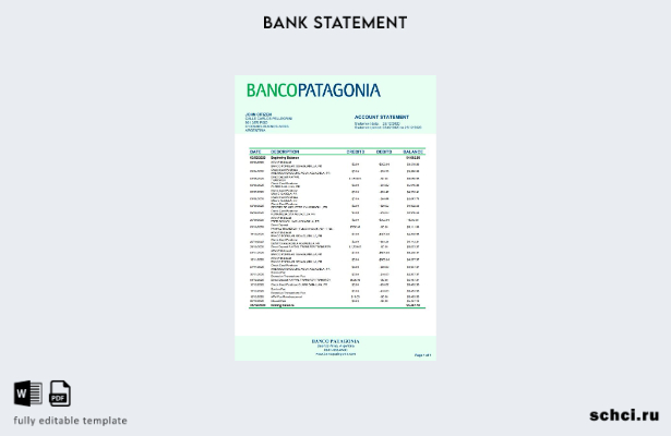 скачать цифровую версию шаблона выписки из банка Аргентины Banco Patagonia